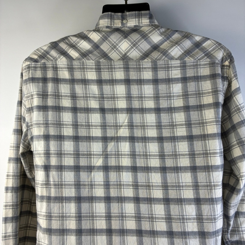 Billy Reid Men's Slim Fit Plaid Button Down Shirt Grey Cream Cotton Wool Large - Picture 11 of 16